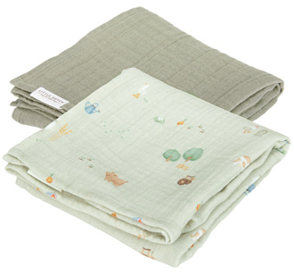 Little Dutch Musselintuch Swaddles 70 x 70 Little Farm / Olive 2er-Set